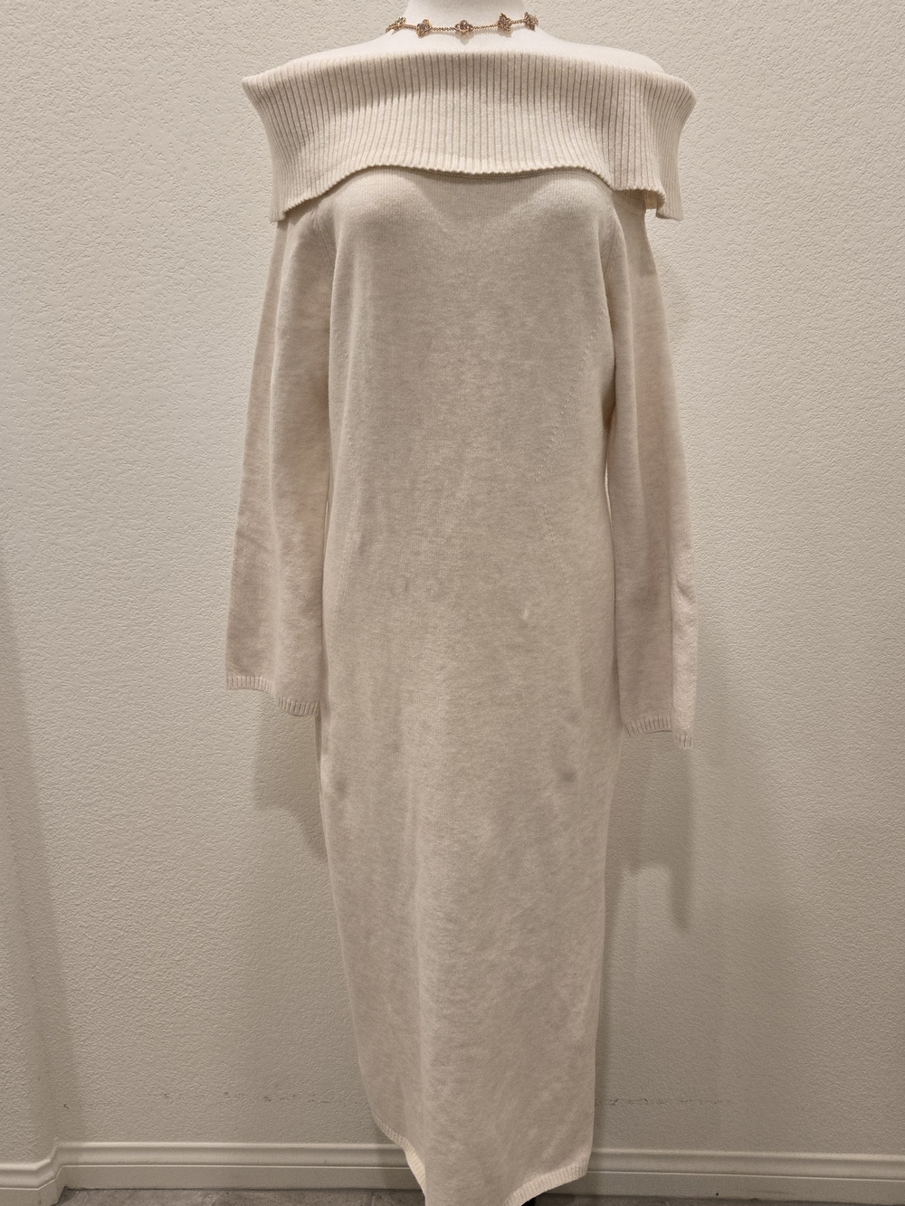Banana Republic Cream Gorgeous Side Split Off-the-Shoulder Knit Dress